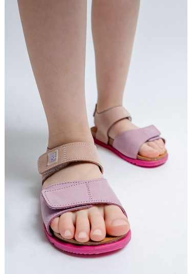 Mnpc Unisex Çocuk Lila-pembe Hakiki Deri Mantar Tabanlı Günlük Çocuk Sandalet 25y2s10047789 Lila-pembe