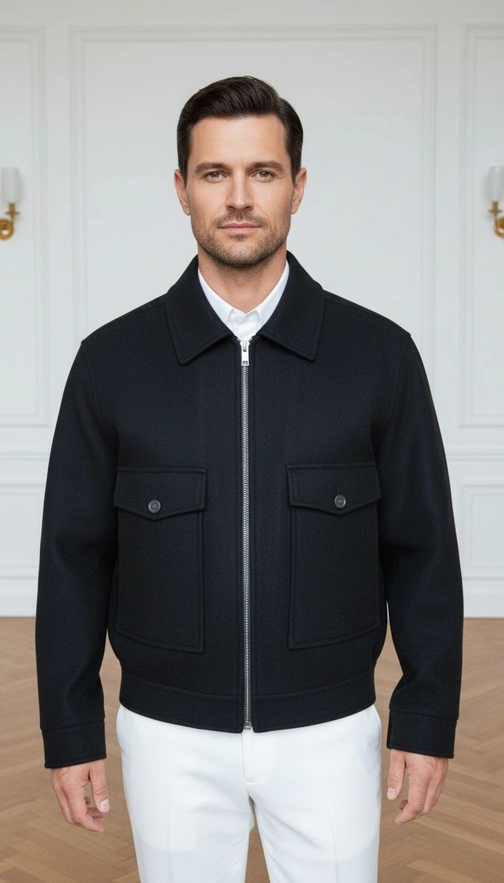 Erkek Oversize Kaşe Mont Siyah Kalın Kumaş Şık Kışlık Mont Siyah