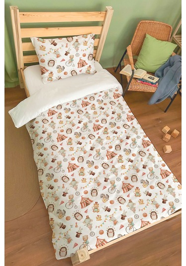 Organik Tek Kişilik Nevresim Takımı 160x220 - Sihirli Minik Akrobasi Renkli