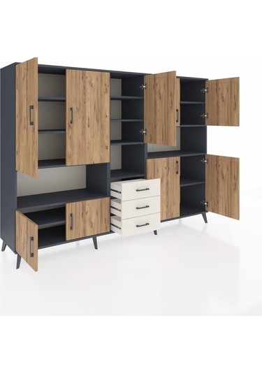 Hyperion Dolap 13 Raflı 3 Çekmeceli 9 Kapaklı 220x44x163 Antrasit Antrasit-çam/aytaşı