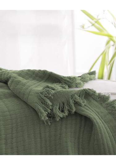 %100 Pamuk Müslin Yatak Örtüsü Tek Kişilik 4 Katlı Battaniye 2 Parça Müslin Pike Seti Yeşil Yeşil