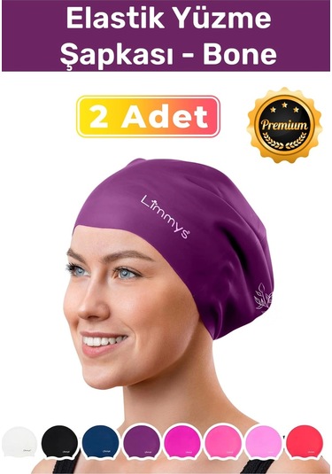 Premium Su Geçirmez Silikon Yüzücü Havuz Ve Deniz Bonesi Elastik Yüzme Şapkası 2'li Set Çok Renkli