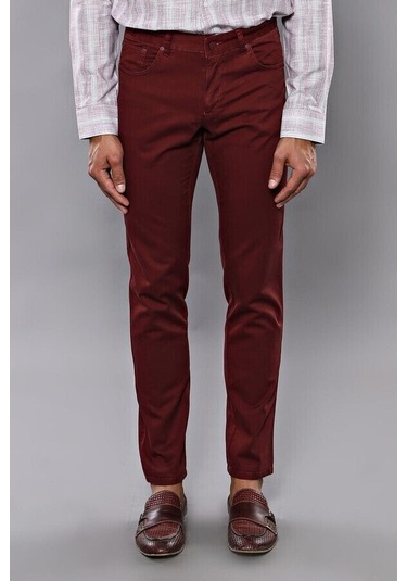 Wessi Dar Kesim Desensiz Beş Cepli Bordo Erkek Pantolon Bordo