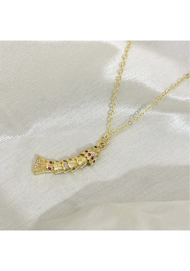 Renkli Taşlı Hareketli Balık Kolye Gold Gold