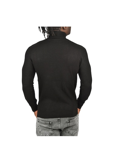 Deepsea Erkek Siyah Desenli Dar Kesim Tam Balıkçı Yaka Triko Boğazlı Kazak 2505510 Siyah