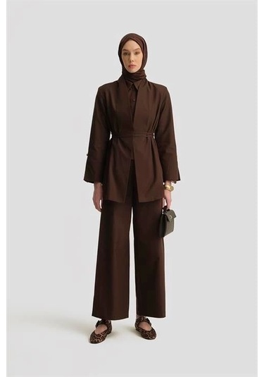 Armine Beli Bağlamalı Blazer Takım 25y6007 Kahverengi Kahverengi