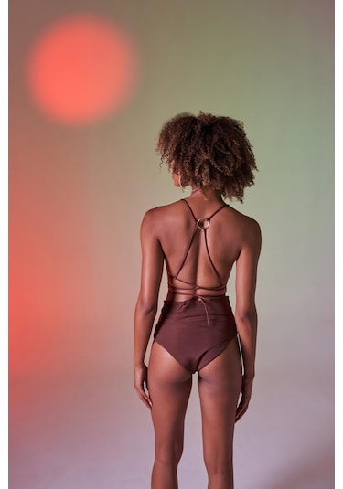Holly Lolly Yüksek Bel Aksesuar Detaylı Delphi Bikini Altı Kahverengi