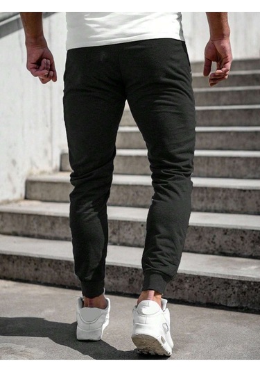 Moon Eclipse Eşofman Altı Jogger - Siyah Baskılı Lastik Paça Yüksel Bel Siyah