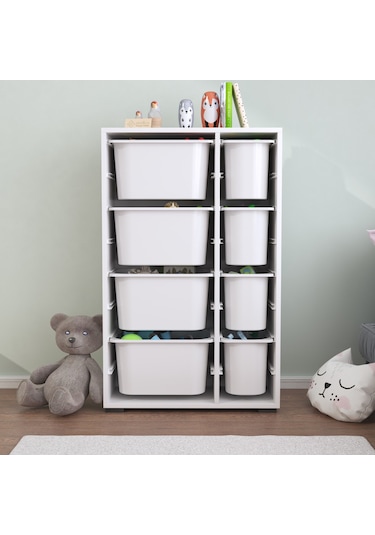 Rine 8 Derin Sepetli Çok Amaçlı Oyuncak Dolabı Beyaz Beyaz - Gri