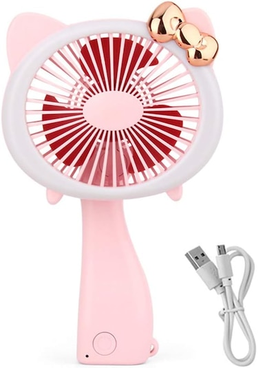 Mini El Fanı Şarjlı Taşınabilir Katlanır Ledli Vantilatör Pembe