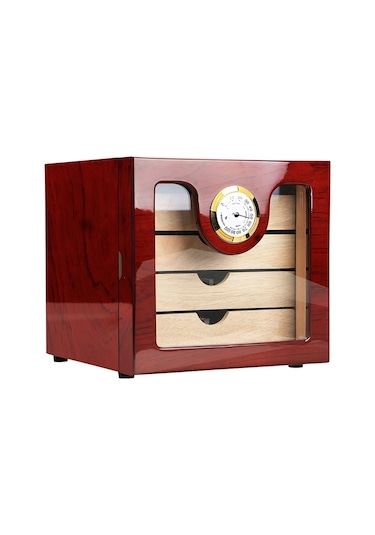 Falconetti 4 Katlı Kırmızı Camlı Humidor Puro Kutusu Rc13