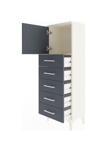 Arges Dolap Tek Raflı 5 Çekmeceli Tek Kapaklı 44x30x134 Aytaşı-antrasit Aytası