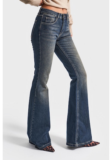 Itsbasic Kadın T.kot Rengi 2w5-8 Mid Rise Flare Fit İç Boy 83cm Esnek Kumaş Denim Jean