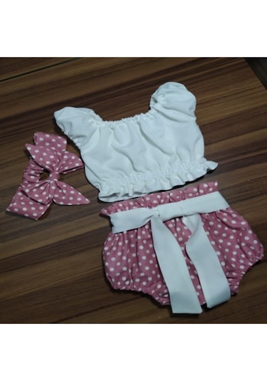 Moms and Babies Kız Bebek Büstiyerli Şort Takım Pembe Beyaz