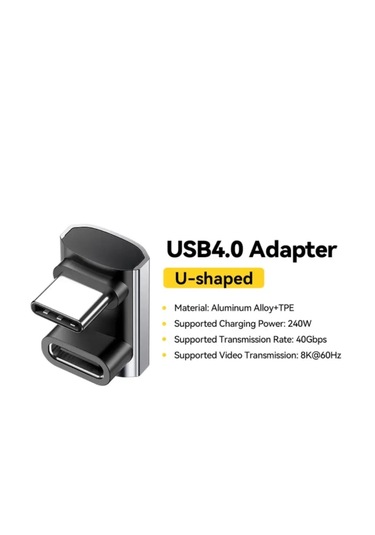 Essager Type-c Erkek To Type-c Dişi Adaptör 40gbps 8k+4k Usb 4.0 U Şekilli Ce Lisanslı Çevirici Dönüştürücü Adaptör