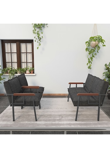 Modern Balkon, Bahçe, Cafe, Metal Kanepe Koltuk Takımı , Bahçe Mobilyası, 211 - Antrasit Koyu Gri