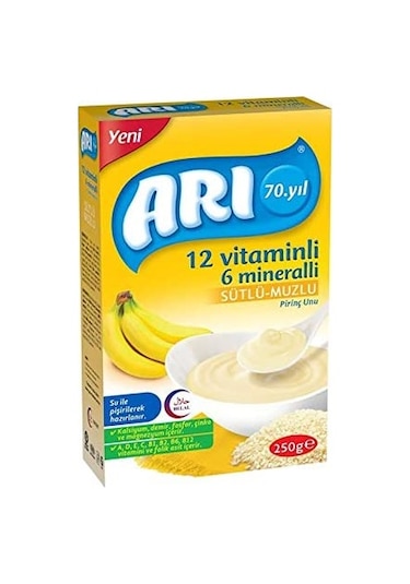 Arı 12 Vitaminli 6 Mineralli Sütlü Muzlu 6+ Ay Pirinç Unu 3 x 250 G
