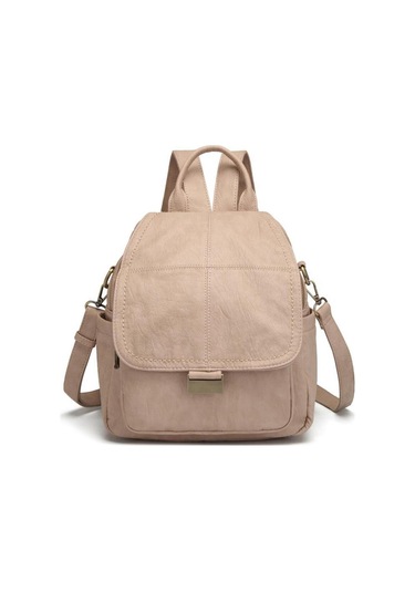 Yıkama Deri Sırt Askılı Kadın Çantası 21-k Barcelona 1908 Koyu Bej