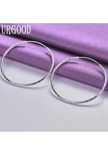 925 Ayar Gümüş 50/60mm Buzlu Daire Küpe Moda Takı 50mm