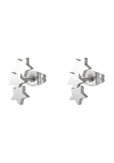 Novahub Gümüş Şık Üçlü Yıldız Kulak Çıtçıt Paslanmaz Çelik Küpe Kadın Delici Takı Charm Gümüş