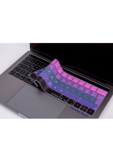 Macbook Pro Klavye Koruyucu Touchbarlı Uk-eu İngilizce Ombre A1706 A1989 A2159 A1707 A1990 Uyumlu Pembe Mavi