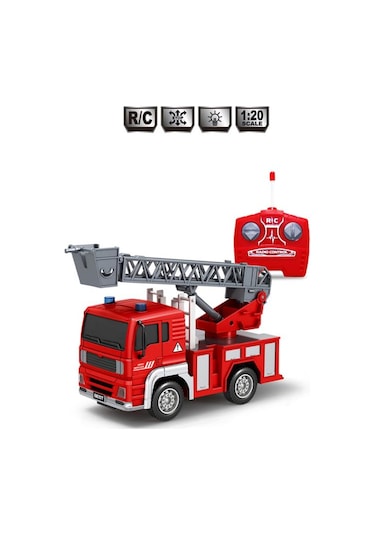 Kumandalı Oyuncak 1:20 Ölçek Pilli Işıklı Sesli Merdivenli İtfaiye Aracı