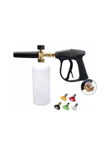 Vkemall Yüksek Basınçlı Yıkama Makinesi - 1l Köpük Flaske + G3 Hızlı Bağlantı Kısa Silah + 5 Renkli Uç Dış İğne M22 İç 14mm