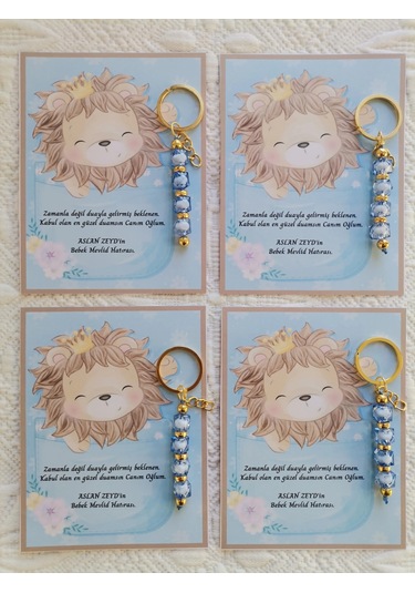 24 Adet Özel Tasarım Aslan Ve Mavi Anahtarlık Hastane Yeni Doğan 40 Mevlidi Dağıtmalık Hediyelik