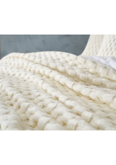 Doqu Petek Battaniye Seti Çift Kişilik Krem Diğer