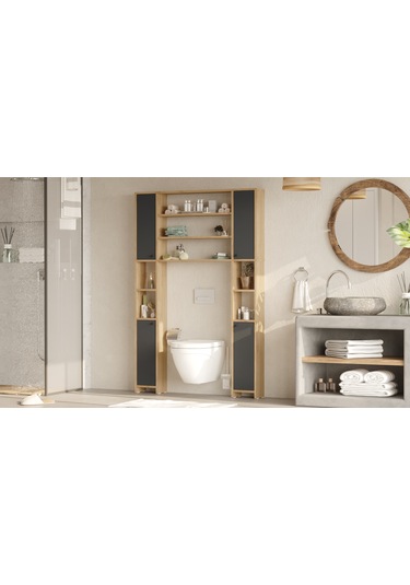 Robin Home Opal Çok Amaçlı Tuvalet Banyo Dolabı Kapaklı Raf Ol1- Gri