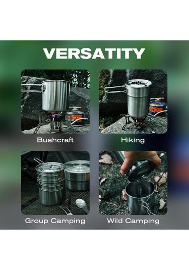 Adet Katlanabilir Kamp Bardakları Ve Kupaları Tencere 304-gıda Sınıfı Paslanmaz Çelik Açık Hava Pişirme Seti Havalandırmalı Kapaklı Diğer