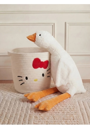 Ekru Ördek Figürlü Pelüş Bebek Kırlent 90 Cm