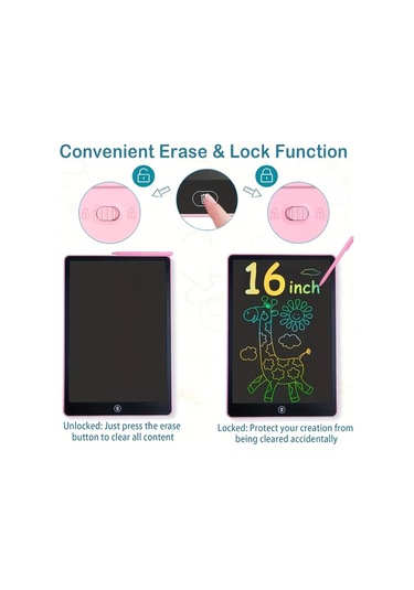 Userfriendly11 Kızlar Ve Erkekler İçin 16 İnç Lcd Yazı Tahtası Pembe Stilus Kalem Çizim Pad Eğitici Hediye