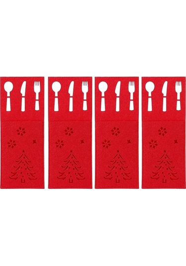 Novahub Kırmızı 4pcs Noel Dikdörtgen Çatal Bıçak Takımı Çantası Kırmızı