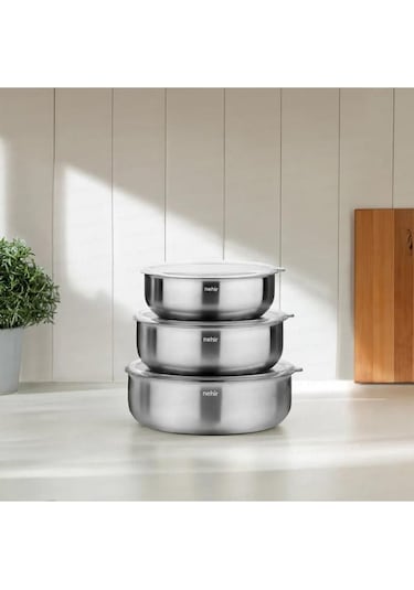 Nehir Silver Çelik 6 Parça Saklama Kabı Gümüş