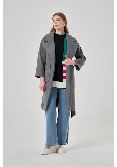 Mizalle Basıc Kaşe Dokulu Antrasit Kaban