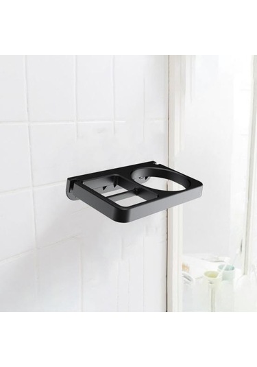 Beyaz 2 In 1 Duvara Monte Saç Kurutma Makinesi Tutucu Kolay Kurulum Güçlü Yük Kapasitesi Saç Kurutma Makinesi Rafı Banyo Malzemeleri Beyaz