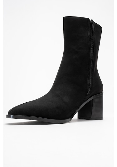 Chara Siyah Süet Kadın Kalın Topuklu Bot Siyah Süet