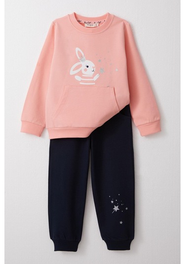 Breeze Kız Çocuk Eşofman Takım Sevimli Sihirbaz Tavşancık Baskılı 1-4 Yaş, Somon-somon Somon