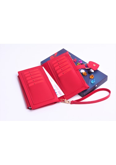 Ozka Leather Collection Kişiye Özel Kalp Klipsli Kadın Cüzdan Kırmızı