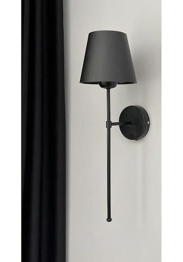 Modern Pilli Aplik Siyah Gövde Siyah Abajur Şık Görsellik Tesisat Gerektirmeden Tak Kullan Siyah