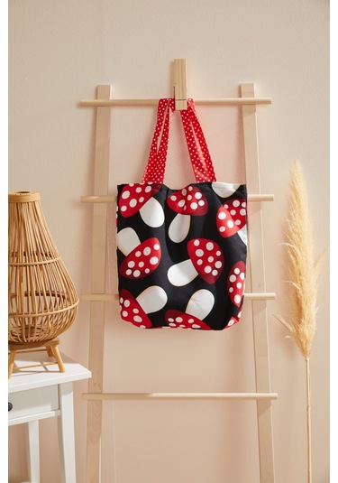 Poprat Desen Mavi Puantiyeli Bez Plaj Alışveriş Çantası Çok Renkli