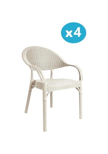 Omnipazar Irk-hk735 Bambu Rattan Desenli Plastik Bahçe Sandalye Koltuk 4'lü Set Bej