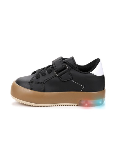 Kiko Kids Rena Günlük Cırtlı Işıklı Kız Bebek Spor Ayakkabı Siyah - Beyaz Siyah - Beyaz