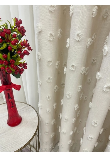 Brillant Carla Puffy Püsküllü Perde İstenilen Tüm Ölçülerde Ekru Ekru