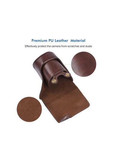 Gajeena Kahverengi Klasik Deri Kamera Çantası, Askılı Kayışlı, Canon Eos M100 Uyumlu, 11.5x9x12cm, 165g