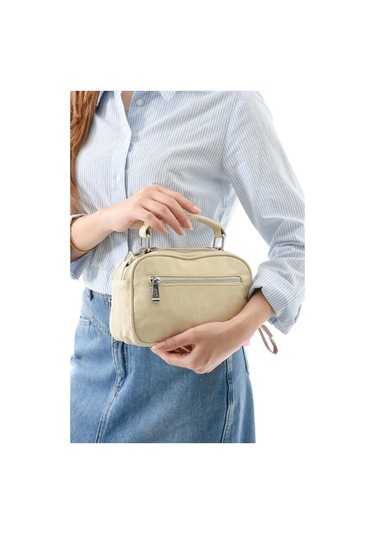 Vegan Deri Kadın Postacı Çanta 21 15 Cm Yıkama Suni Deri Omuz Çantası Çapraz Askılı Çanta Krem