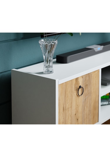 Tv Sehpası Kapaklı Raflı Tv Ünitesi Televizyon Sehpası Beyaz- Çam