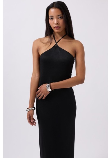 Çapraz Askılı Maxi Elbise Siyah
