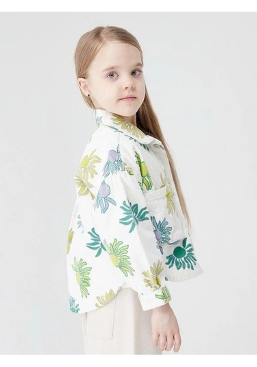 Kız Çocuk Çiçek Desenli Ceket-14029 Yeşil